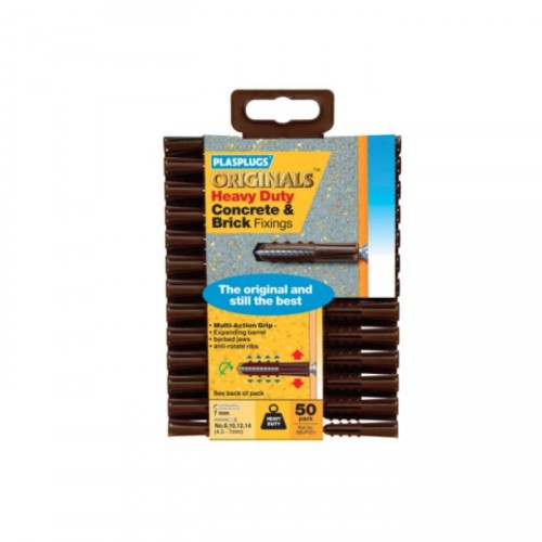 PLASPLUG HEAVY DUTY CONCRETE & PLAS BRICK FIXINGS PACK OF 50